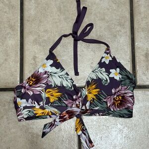 Kona Sol purple flowers bikini top swimsuit purple size small